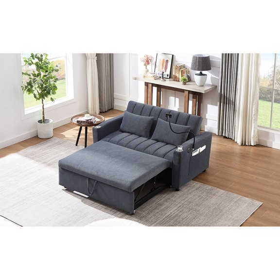 55.9" Pull-Out Sofa Bed with Comfortable Cushion / Ideal for Relaxing at Home