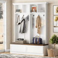thumbnail image 1 of 55.9"W Farmhouse Hall Tree with Wood Grain Bench,Versatile Mudroom Bench with 2 Large Drawers,4 Open Storage Space and 6 Hanging Hooks,4-in-1 Rustic Coat Rack for Entryway Living Room,White, 1 of 7