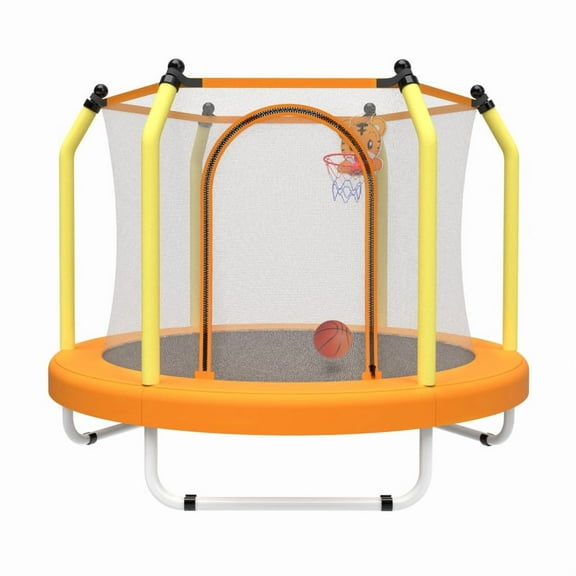 【LuckyNote】55-inch Trampoline for Kids Indoor & Outdoor Small Toddler Trampoline with Basketball Hoop