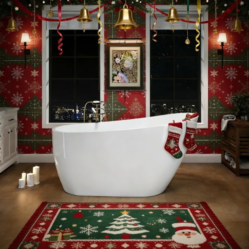 55" Acrylic Freestanding Bathtub, Stylish Deep Soaking Bathtub with Pop-up Drain & Integrated Overflow, Contemporary Stand Alone Bath Tub for Bathroom Spa or Home Upgrade, Glossy White