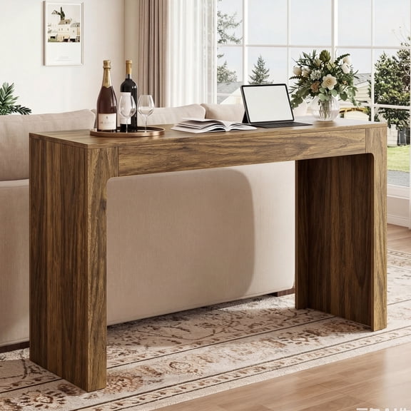 55" Bar Table, Modern Counter Height Pub Table with Walnut Finish, Rectangular Home Bar Unit for Kitchen, Living Room