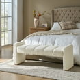 thumbnail image 1 of 55" Bench Upholstered Chenille Fabric Bed Foot Stool Accent Footrest Wood Legs Entryway Hallway Living Bedroom White, 1 of 9