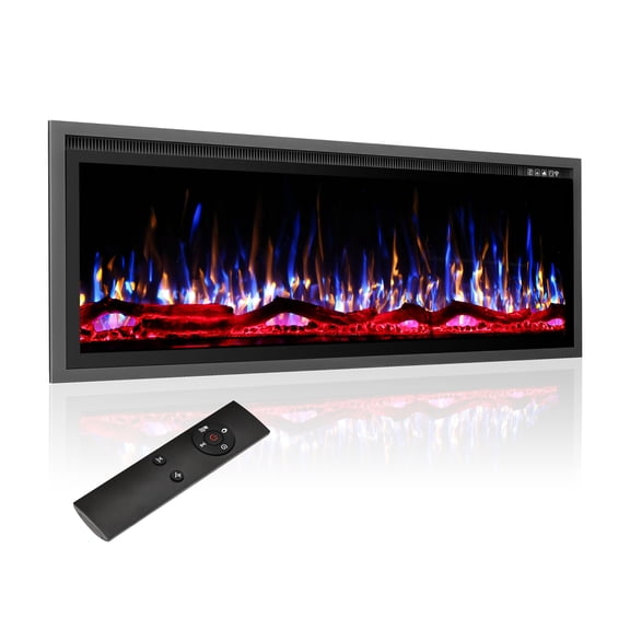 50" Black Wall Mount/Recessed Ultra-Thin Electric Fireplace with Remote & Timer