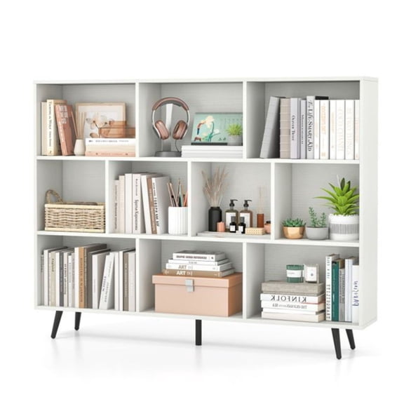 55" Bookcase, 5 Tier Display Shelf with Metal Legs - White Storage Rack