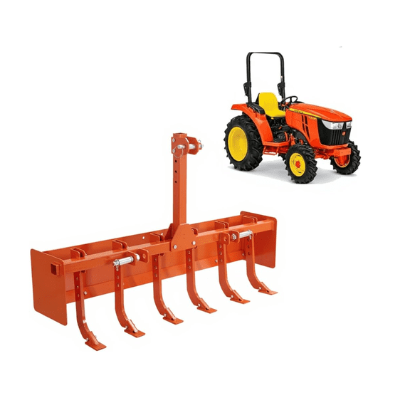 55" Box Scraper for Tractor 3 Point Hitch – Compatible with Cat 0 & Cat 1, 6 Adjustable Scarifier Shanks, Ideal for Land Leveling, Grading & Landscaping