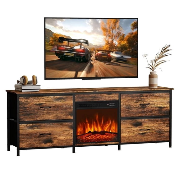 68" Brown Engineered Wood TV Stand with 18" Electric Fireplace & LED