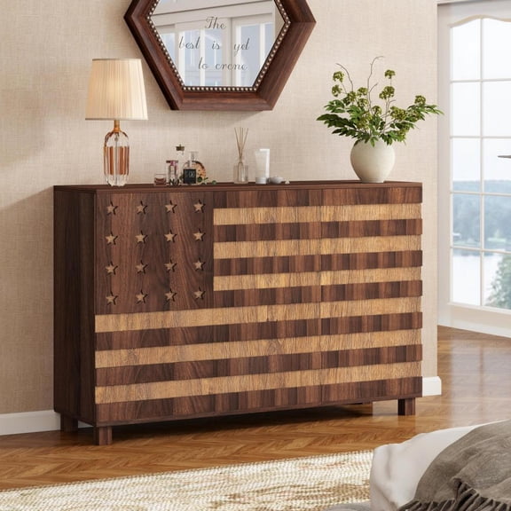 55" Buffet Sideboard Cabinet with Storage, Kitchen Storage Cabinet with 2 Drawers and 3 Doors, Coffee Bar Console with Adjustable Shelves for Entryway Living Room Walnut