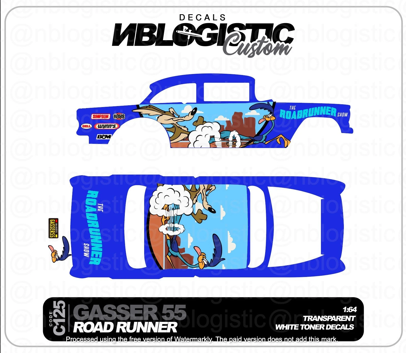 '55 CHEVY GASSER Custom Universal WaterSlide Decal for hot wheels 1/64 ...