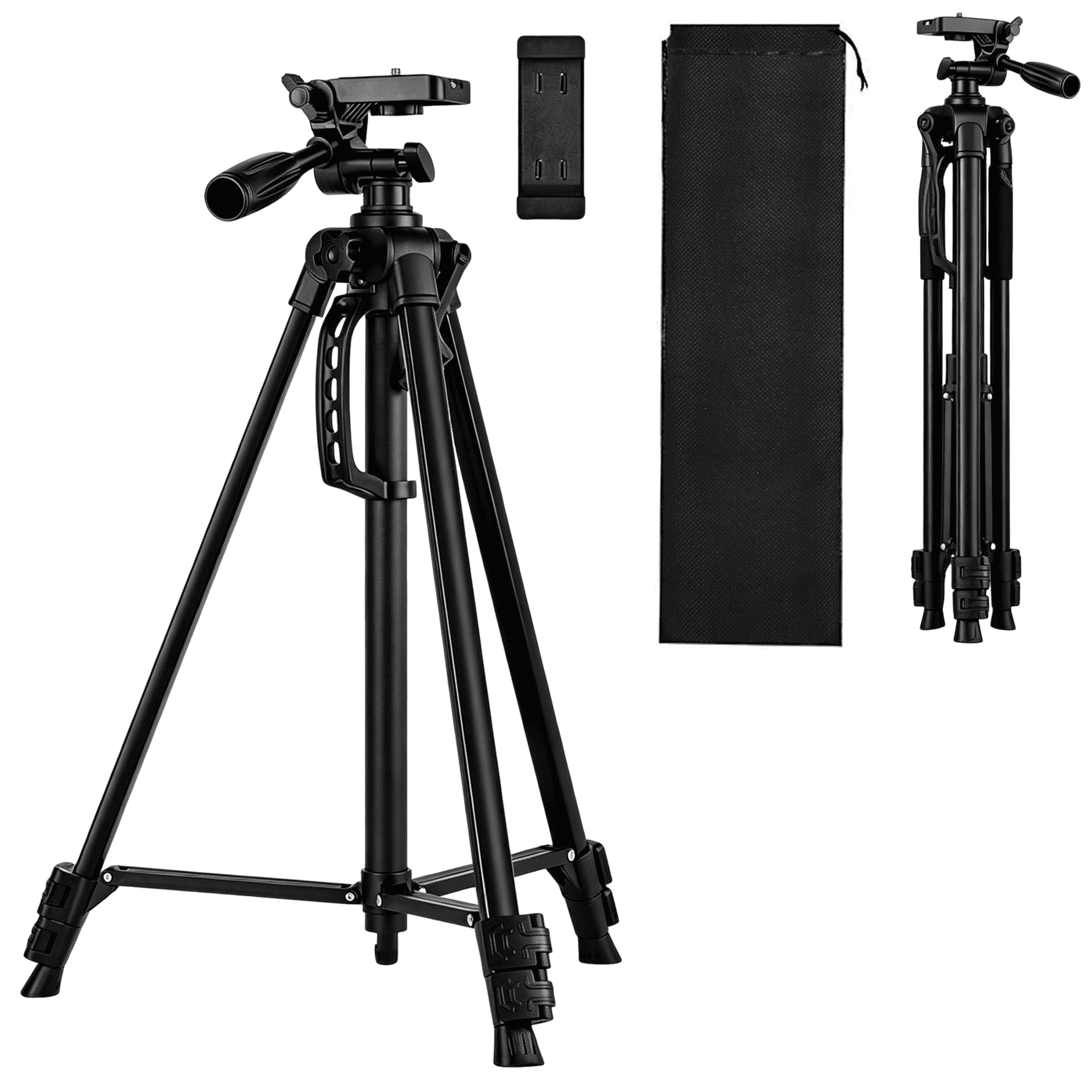 55"Camera Tripod, Lightweight Travel Tripod with Carry Bag and Phone Holder, Heavy Duty Tripod Stand for Camera and Phone