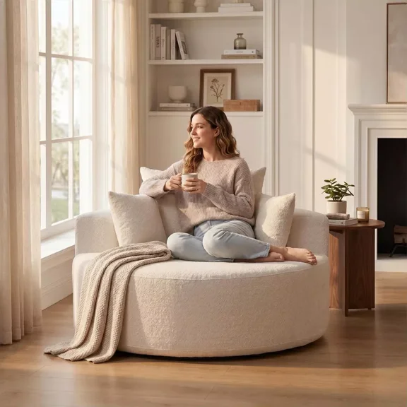 55" Chenille Single Sofa Bed – Fluffy Modern Sleeper Chair, No Assembly Required, Multi-Purpose Lounger for Living Room