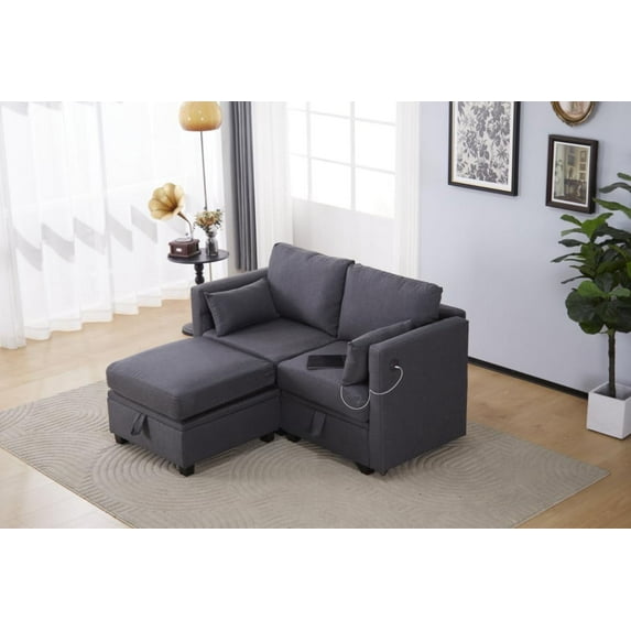 55"Convertible Sectional Sofa with Chaise & USB for small space, Modern L Shaped 3 Seat Couch with Reversible Ottoman for Living Room