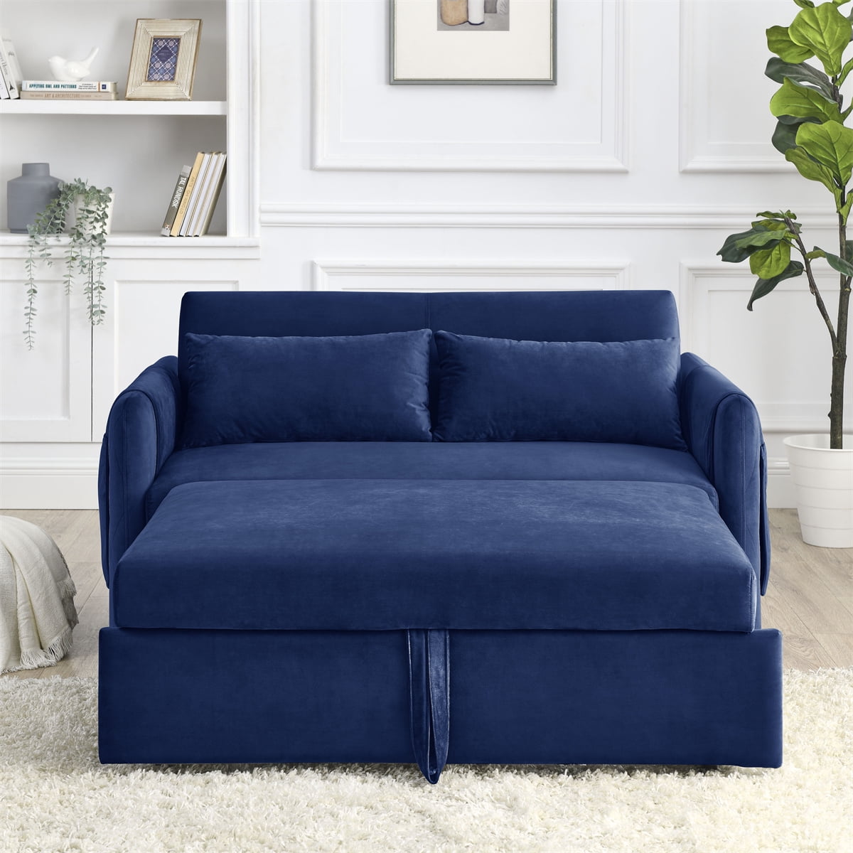 55'' Convertible Sofa Bed, Velvet Pull Out Loveseat, Adjustable