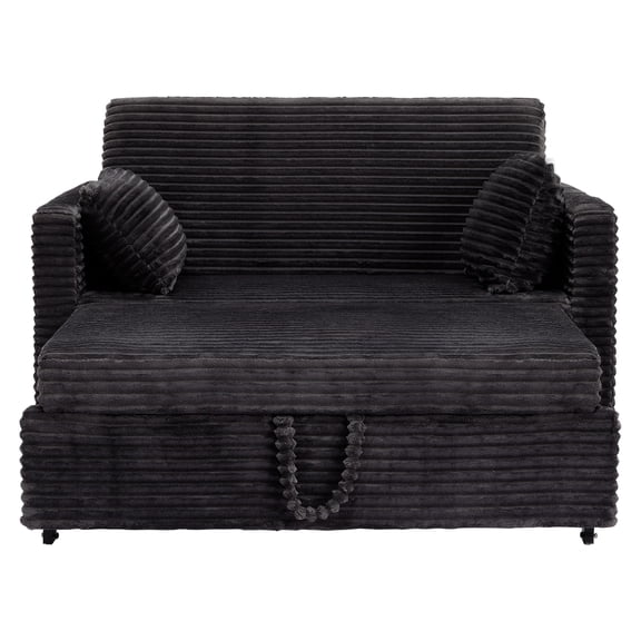 55'' Corduroy Loveseat Sleeper Sofa Bed – Convertible Pull-Out Couch, Adjustable Backrest, Built-in Charging Station, Side Pockets – Modern Sofa Bed for Living Room, Bedroom, Apartment – Dark Gray