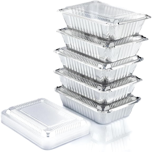 (55 Count) 2.25LB Containers with (8.5"x6") - Disposable Foil Container for Takeout, Baking, Freezing, Storage - Pans with , To Go Containers