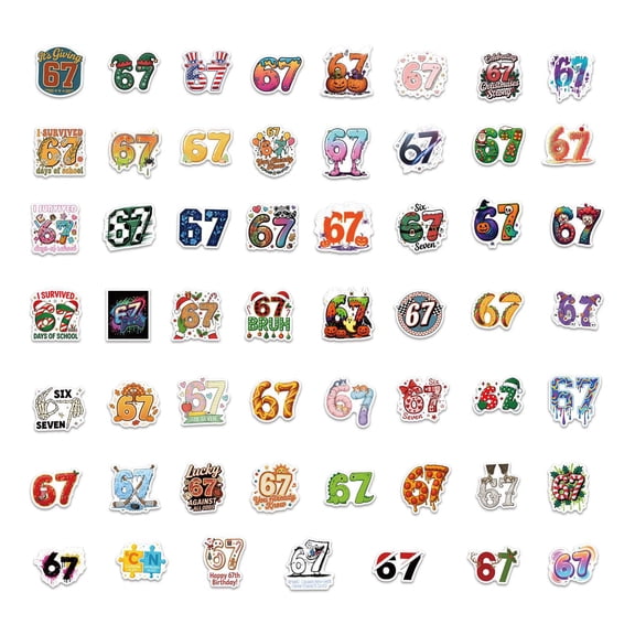 55 Cute Number 67 Stickers, Suitable for Water Bottles, Laptops, Suitcases, Computers, Guitars, Etc., Perfect for Teenagers And Adults.