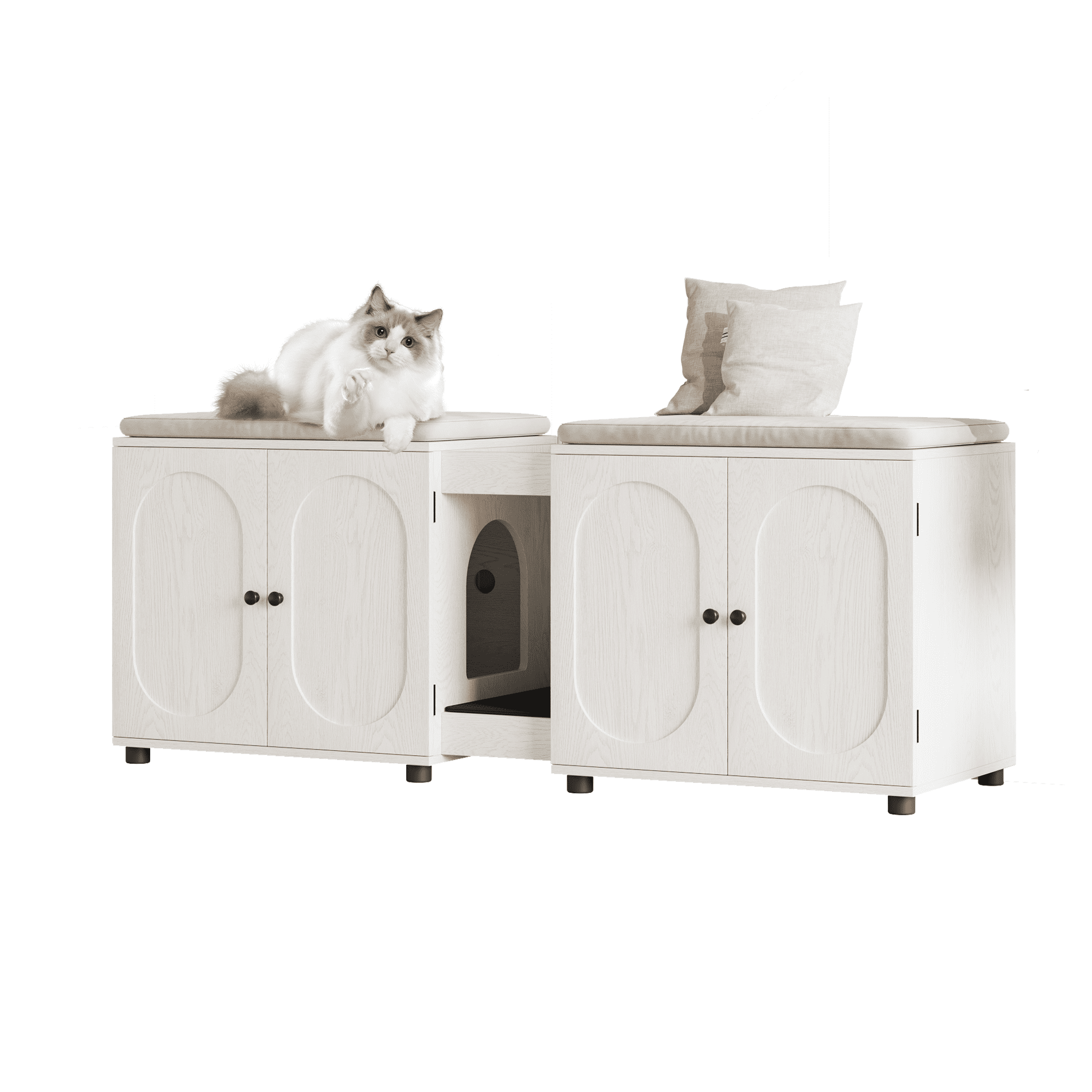 55" Double Cat Litter Box Enclosure for 2 Cats, Modern Self Cleaning Extra Large Hidden Cat Litter Box Furniture, Front Entry, Wooden Hidden Cat Washroom, Side End Table, Cat House, TV Stand