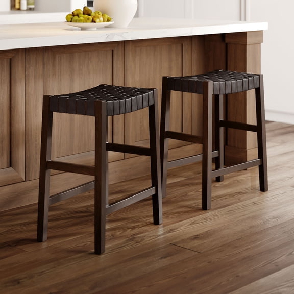 55 Downing Street Apollo 25 1/2" Brown Leather Counter Stools Set of 2