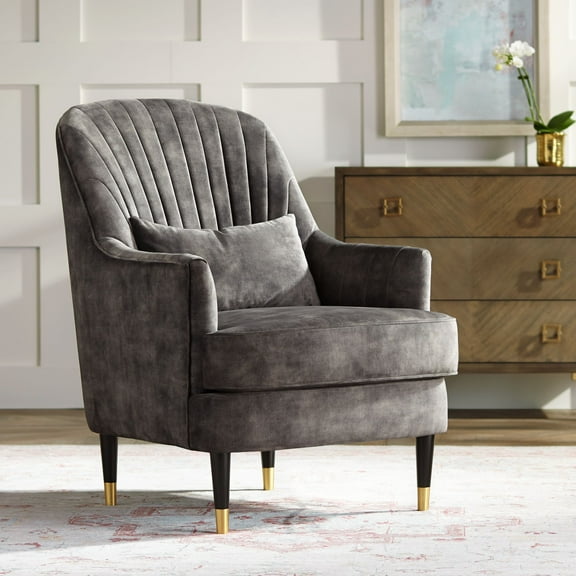 55 Downing Street Austen 28" Wide Tufted Charcoal Gray Velvet Armchair