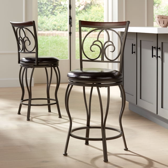 55 Downing Street Colton Metal Swivel Bar Stools Set of 2 Brown 24 ...
