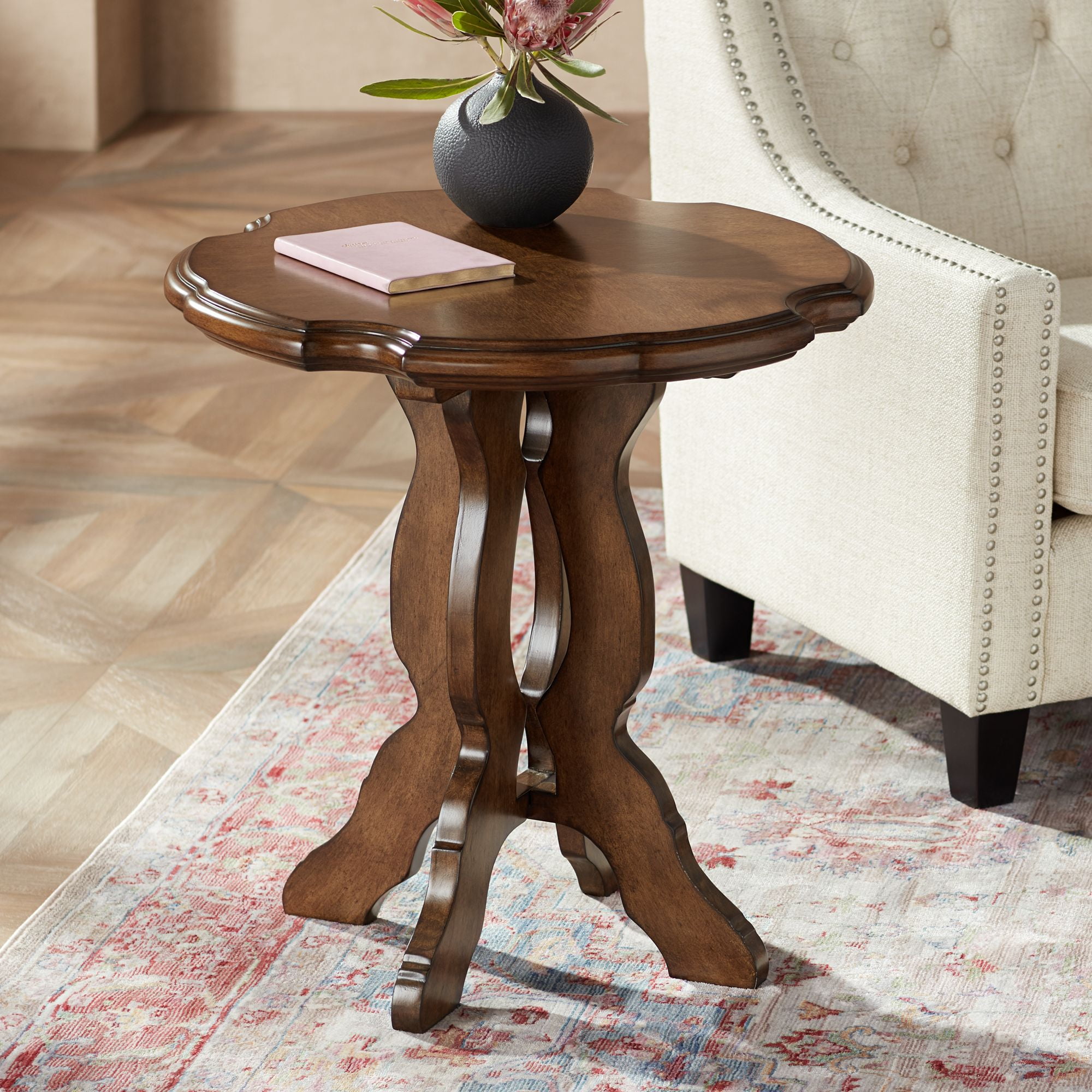 55 Downing Street Cottswolds Farmhouse Rustic Wood Round Accent Table ...