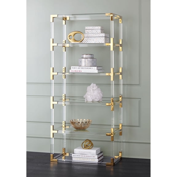 55 Downing Street Hanna 70 3/4" Clear Acrylic and Gold 6-Shelf Open Bookcase