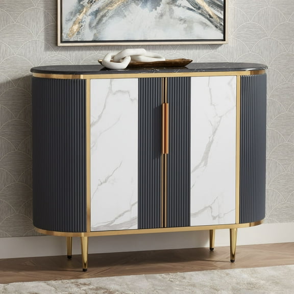 55 Downing Street Jodie Modern White Gray Oval Console Table 39 1/2" x 15" with Storage Marble Tabletop for Living Room Bedroom