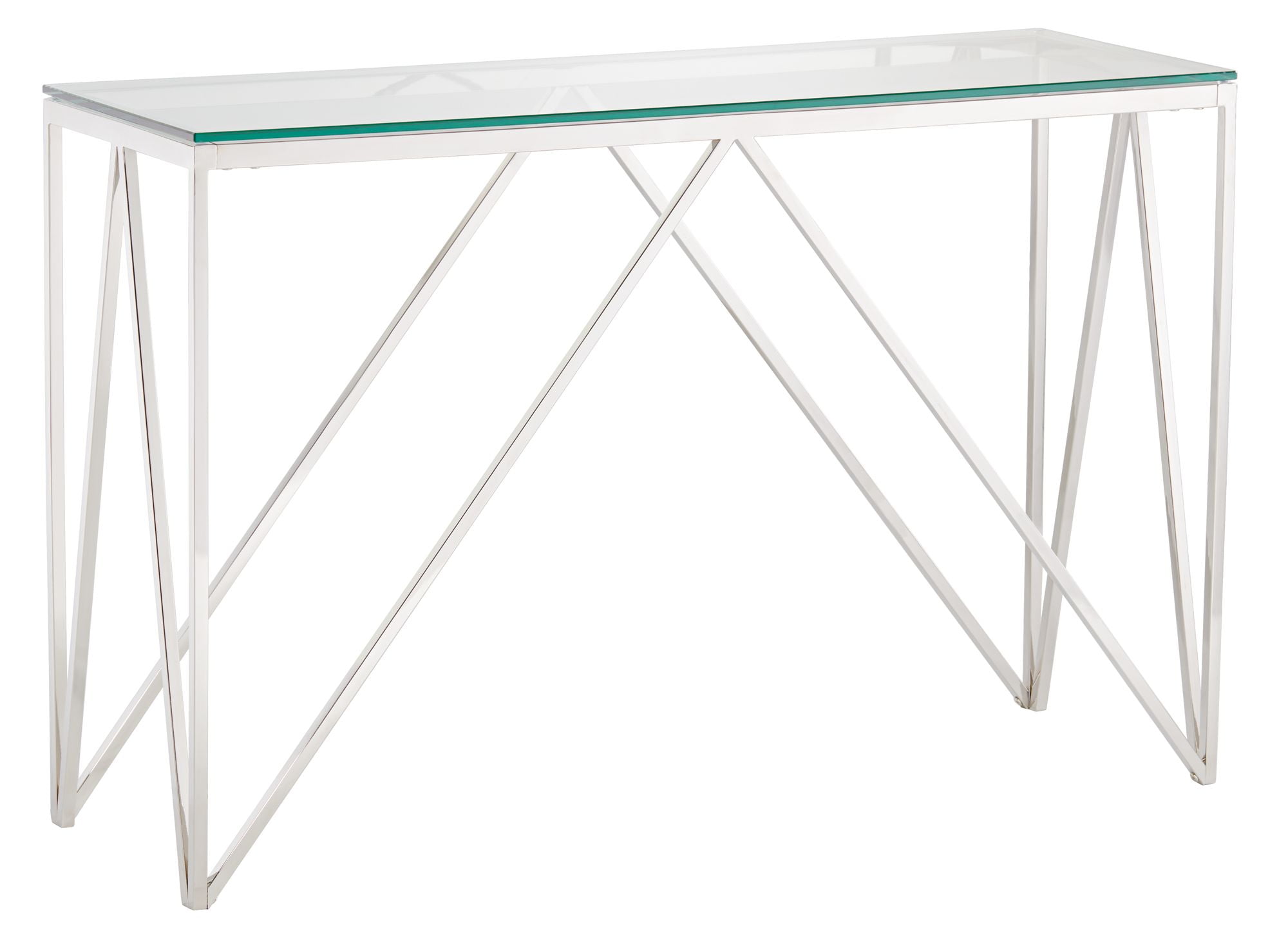Modern Chrome Stainless Steel and Glass Console Table