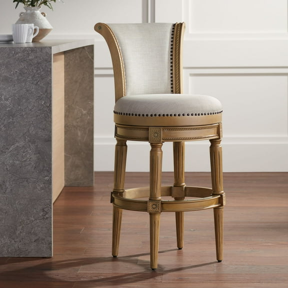 55 Downing Street Oliver 30 1/2" High Sand Fabric Scroll Back Swivel Bar Stool