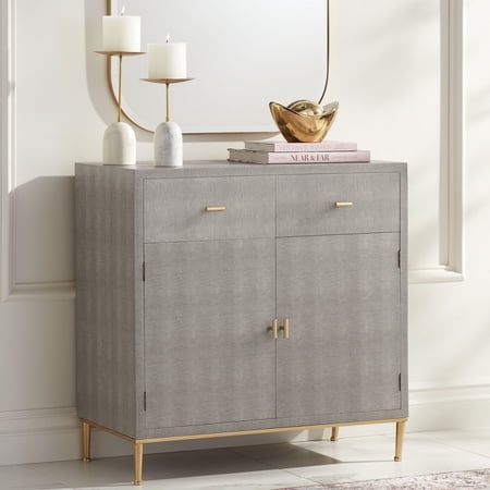 55 Downing Street Sands Point 32" Wide Gray and Gold 2-Drawer Modern Cabinet