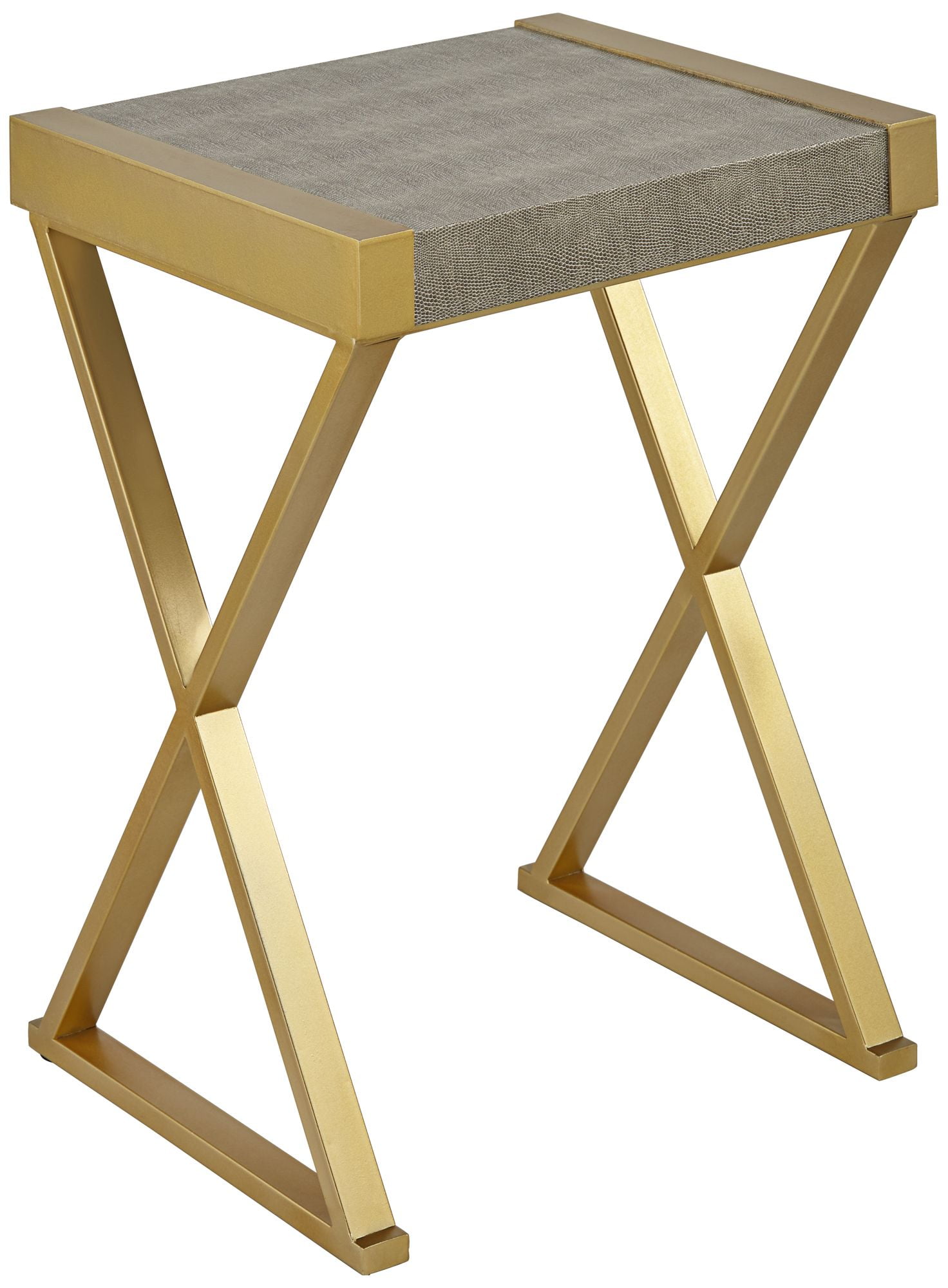 Gold and Gray Wood Metal Rectangular Accent Table