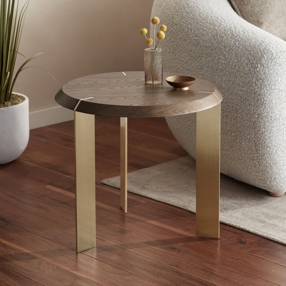 55 Downing Street Simmons 21 1/2" Wide Brown Wood Sleek Round End Table