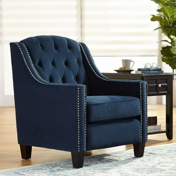 55 Downing Street Tivoli Bella Ink Blue Velvet Tufted Armchair