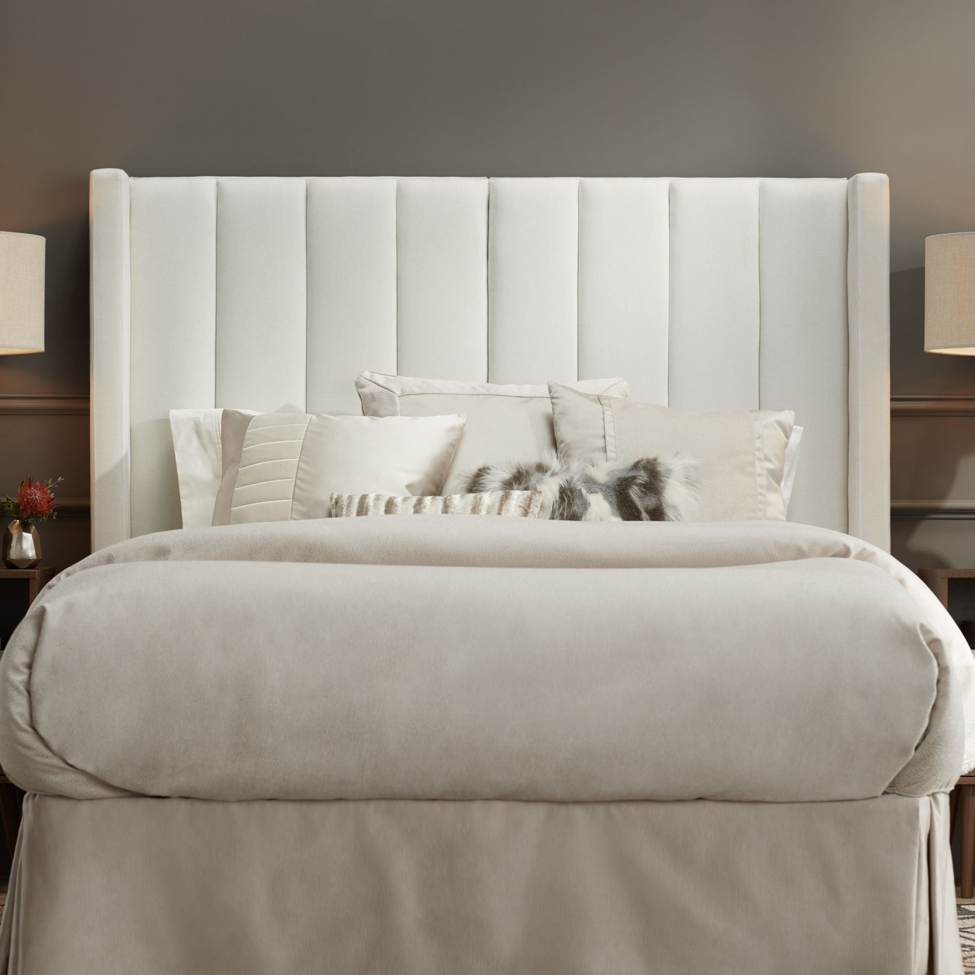 55 Downing Street Trent Channel Tufted White Fabric Queen Hanging Headboard