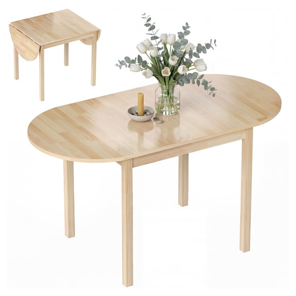 55" Drop Leaf Kitchen Table, Natural Wood Dining Table for Small Spaces, Expandable Table for 6 People, Pinewood Breakfast Table