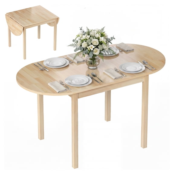 55" Drop Leaf Kitchen Table, Natural Wood Dining Table for Small Spaces, Expandable Table for 6, Pinewood Kitchen Island