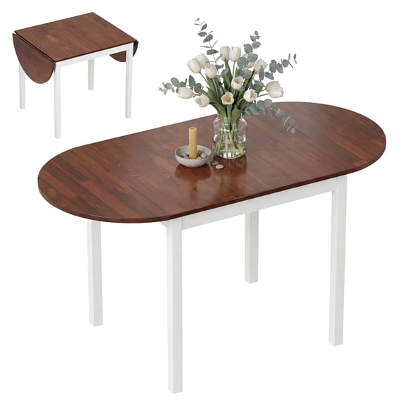 55" Drop Leaf Kitchen Table, Wood Dining Table for Small Spaces, Brown