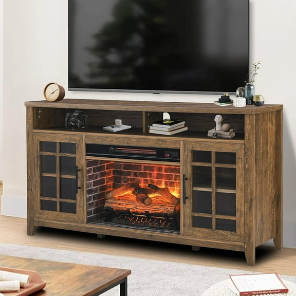 55" Electric Fireplace Inserts, 1500W Recessed Stove Heater with 9H Timer, 4 Brightness 11 temperature settings for Indoor Use