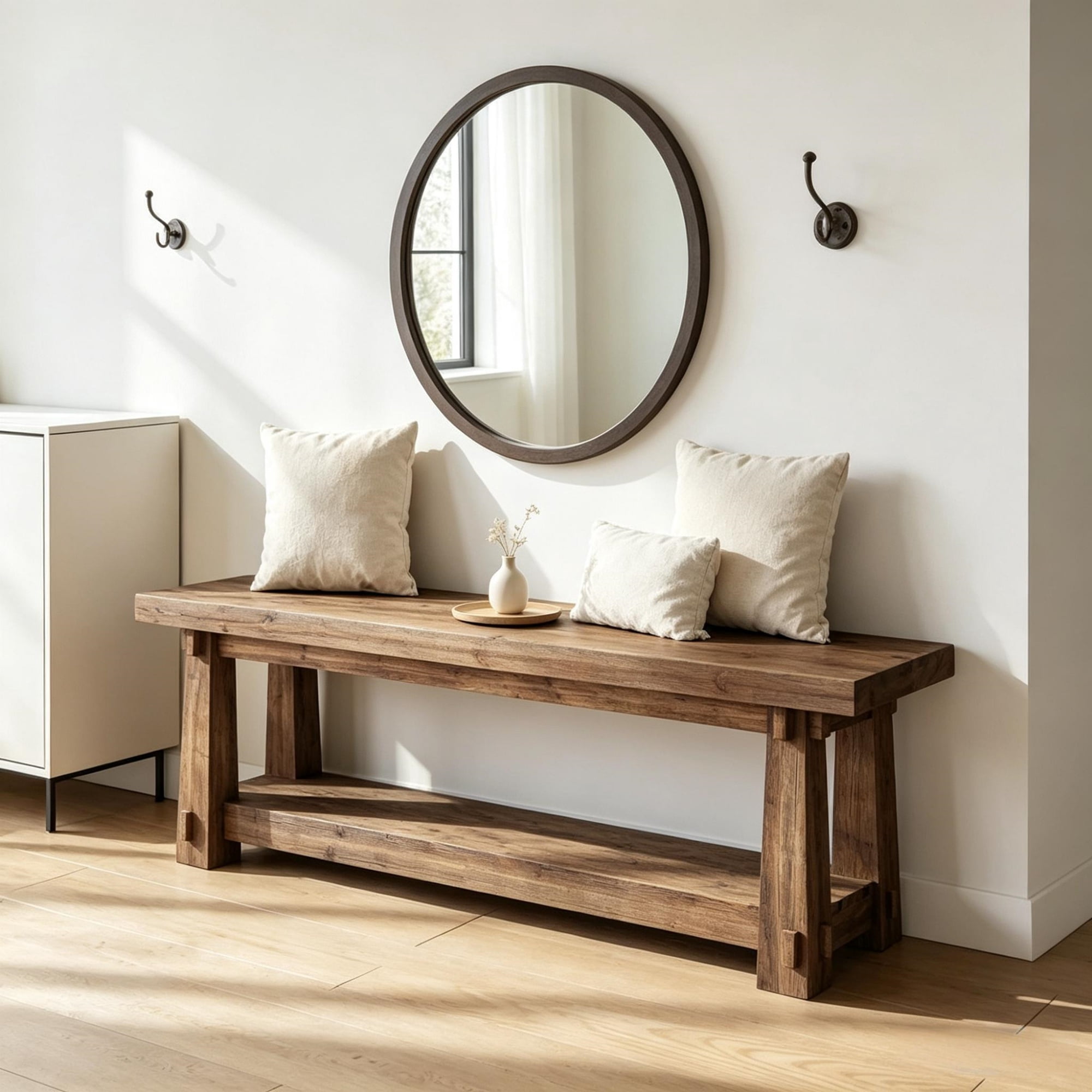 55" Entryway Bench, Narrow Shoe Organizer for Entry, Mudroom, or Living Room