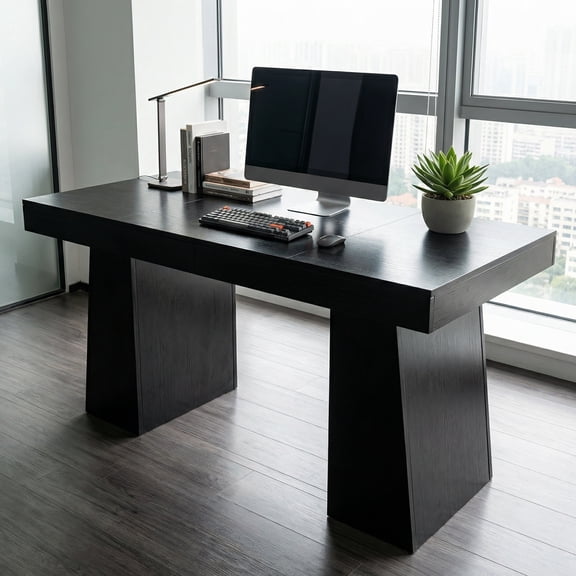 55" Executive Desk,Modern Home Office Desks with Double Trapezoid Base, Wood Computer Desk,Workstation,Writing Table