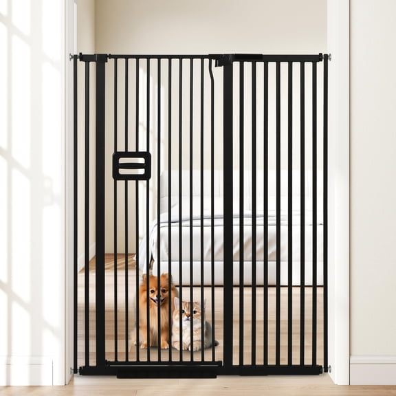 55'' Extra Tall Cat Gate 42.9"-46.9" Wide Auto Close Pet For Doorways Mounted High Dog Door No Drilling Fence Safety Stairs Black
