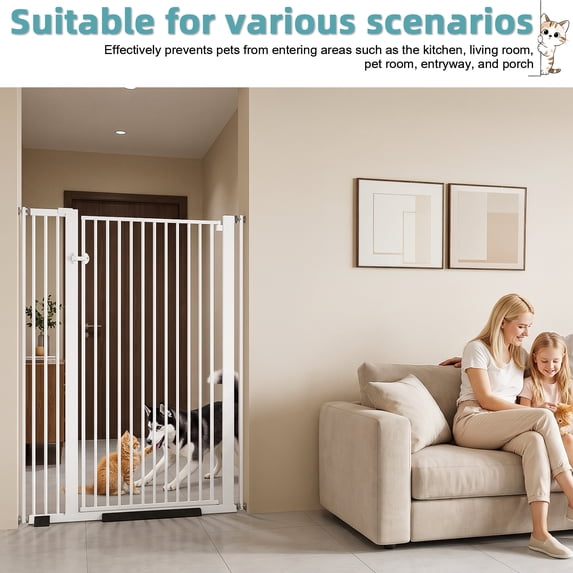 55" Extra Tall Pet Gate for Cat/Dog, 32.68"-38.19" Wide, 1.18" Ultra Narrow Spacing Dog Gate, No Drilling Pressure Mounted Cat Fence Safety Gate for Stairs, Doorways, Hallways-140cm,White,1