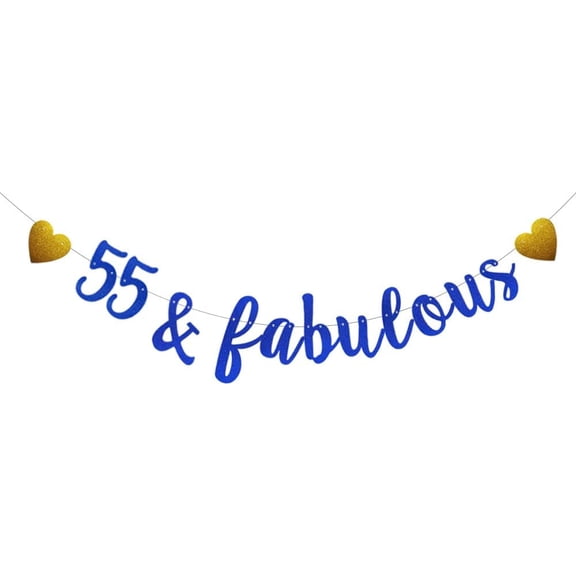 55 & Fabulous Banner,Pre-Strung,Blue Glitter Paper Banner Sign,55th Birthday/Anniversary Party Decorations Supplies,Letters Blue,