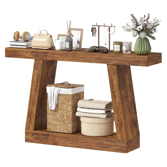 55" Farmhouse Console Table, Entryway Table w/ Storage, Rustic Brown Sofa Table