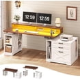 thumbnail image 1 of 55" Farmhouse Electric Standing Desk with 3 Drawers and Storage Shelves, Height Adjustable Computer Desk for Home Office, Study Writing Table, 1 of 7