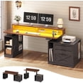 thumbnail image 1 of 55" Farmhouse Electric Standing Desk with 3 Drawers and Storage Shelves, Height Adjustable Computer Desk for Home Office, Study Writing Table, 1 of 7