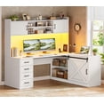 thumbnail image 1 of 55" Farmhouse L Shaped Computer Desk with 4 Drawers and Storage Shelves, Corner Office Desk with LED Lights and Hutch, 1 of 6