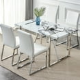 thumbnail image 1 of 55" Faux Marble Top Dining Table For 4, Rectangular Style, White & Silver, Simple Assembly, Fits Home Office And Living Room 4 55 Inch Table, Uncomplicated For, 1 of 6