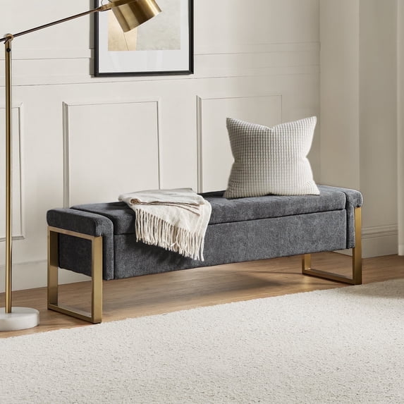 Tina's Home 55" Upholstered Storage Bench Charcoal Modern Tufted End of Bed Bench Bedroom Entryway