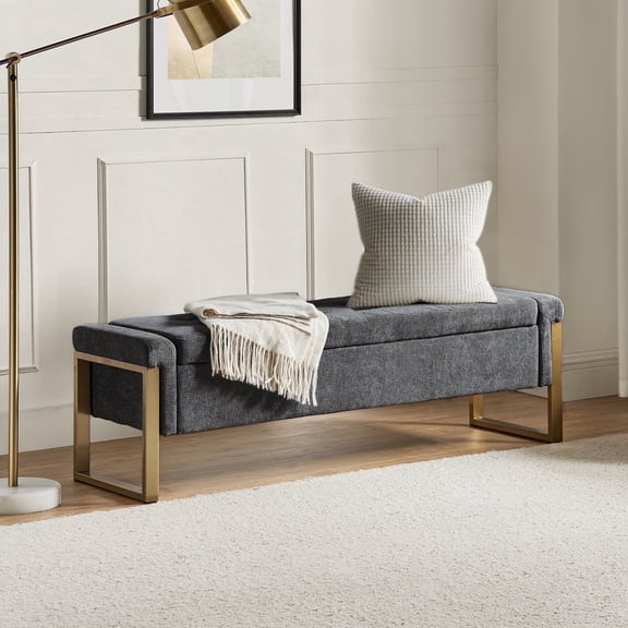 Tina's Home 55" Upholstered Storage Bench Charcoal Modern Tufted End of Bed Bench Bedroom Entryway