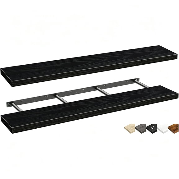 55" Long Floating Shelves for Wall, 2 Pack Bathroom Hanging Shelves with Invisible Brackets, Black Wall Bookshelf for Living Room Kitchen